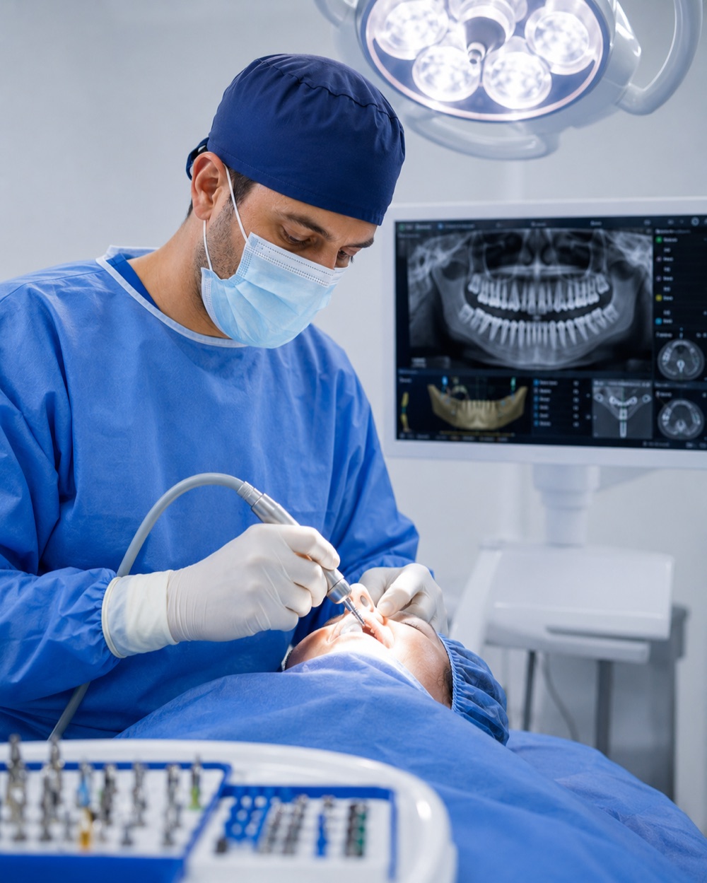 Cirujano implantólogo trabajando en pabellón