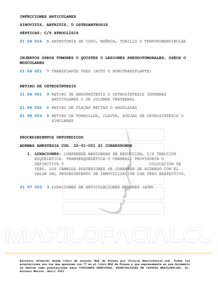 Arancel fonasa maxilofacial