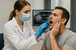 Especialista en patología oral examinando a paciente
